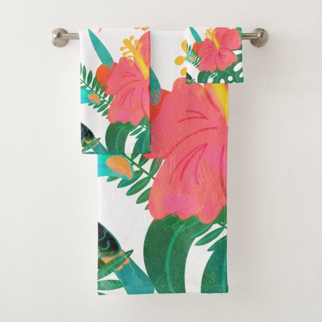 Tropical Vibes Floral Leaves Summer Chic Bath Towel Set (Insitu)