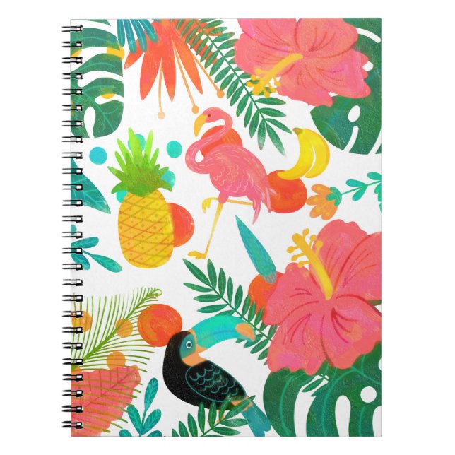 Tropical Vibes Floral Leaves Summer Luau Notebook (Front)