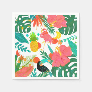 Tropical Vibes Floral Leaves Summer Luau Party Napkin