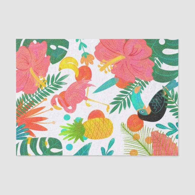 Tropical Vibes Floral Leaves Summer Luau Party Tissue Paper (Front)