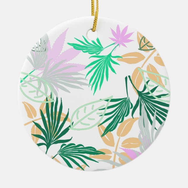 Tropical Vibes Leaves Plants Ceramic Ornament (Front)