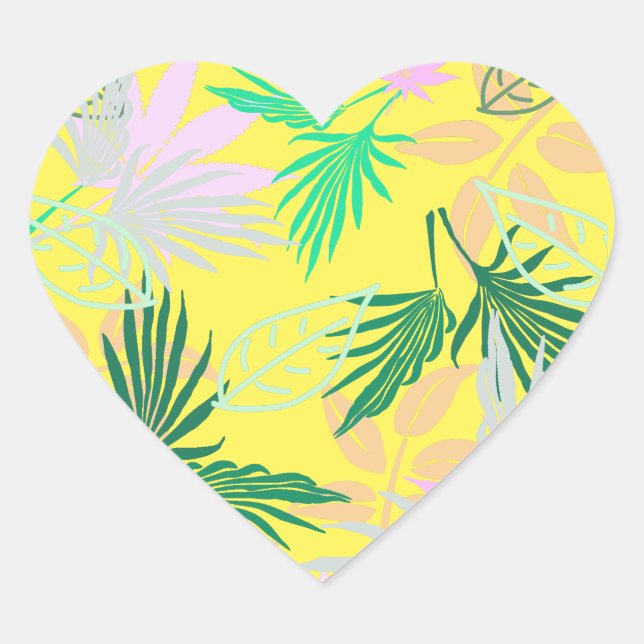 Tropical Vibes Leaves Plants Heart Sticker (Front)