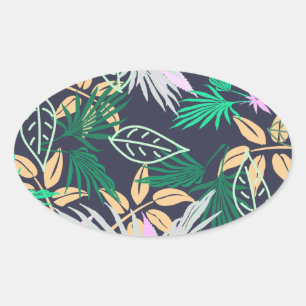 Tropical Vibes Leaves Plants Oval Sticker