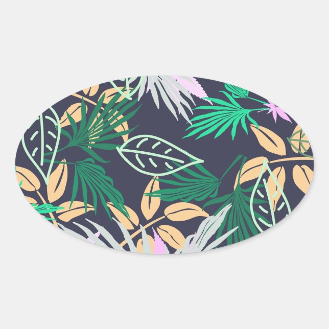 Tropical Vibes Leaves Plants Oval Sticker (Front)