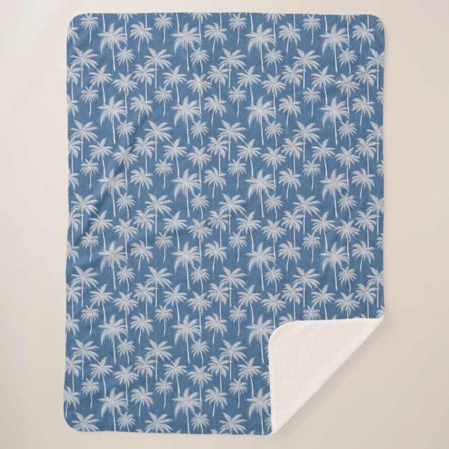 Tropical Vibes Palm  Tree Blue  Sherpa Blanket (Front)