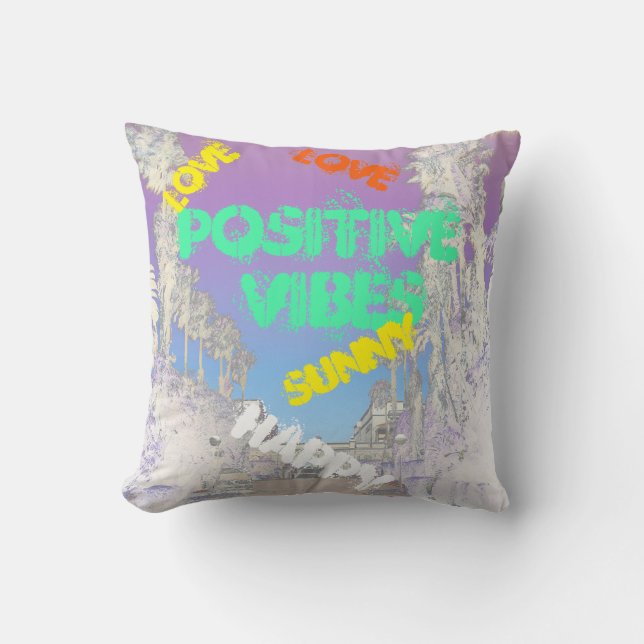 Tropical Vibes Palm Trees Cushion Throw Pillow (Front)