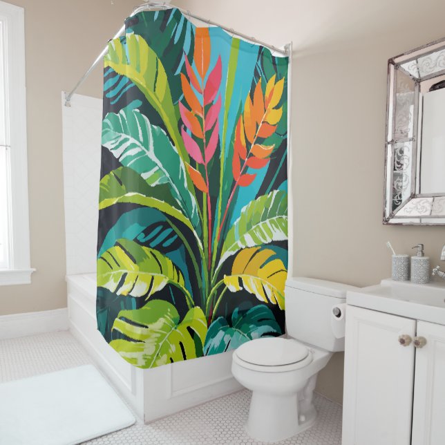 Tropical Vibes Shower Curtain (In Situ)