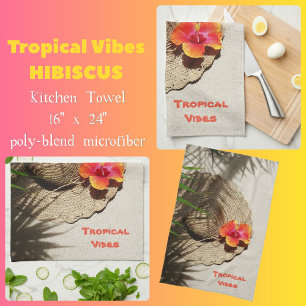Tropical Vibes Sun Hat on Beach Sand Tea Towel