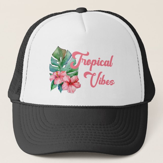 Tropical Vibes Watercolor Floral Trucker Hat (Front)
