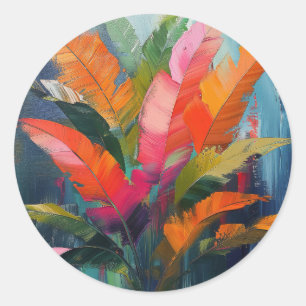 Tropical Vibrance – Abstract Colorful Leaves Classic Round Sticker