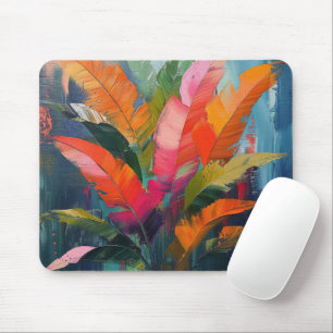 Tropical Vibrance – Abstract Colorful Leaves Mouse Pad