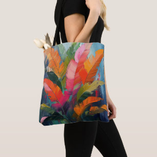Tropical Vibrance – Abstract Colorful Leaves Tote Bag