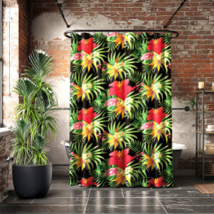 Tropical Vibrant Colourful Flowers Pattern Shower Curtain