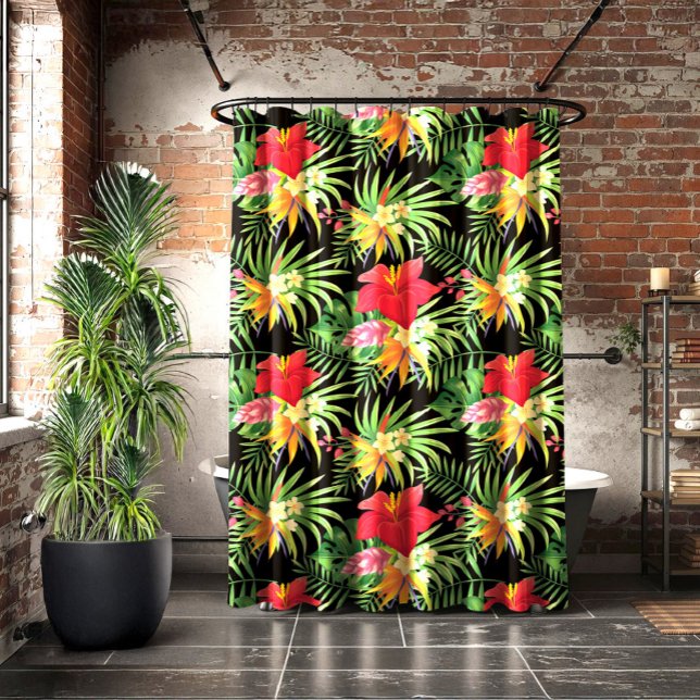 Tropical Vibrant Colourful Flowers Pattern Shower Curtain (Creator Uploaded)
