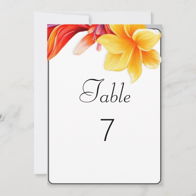 Tropical vibrant floral table number  (Front)
