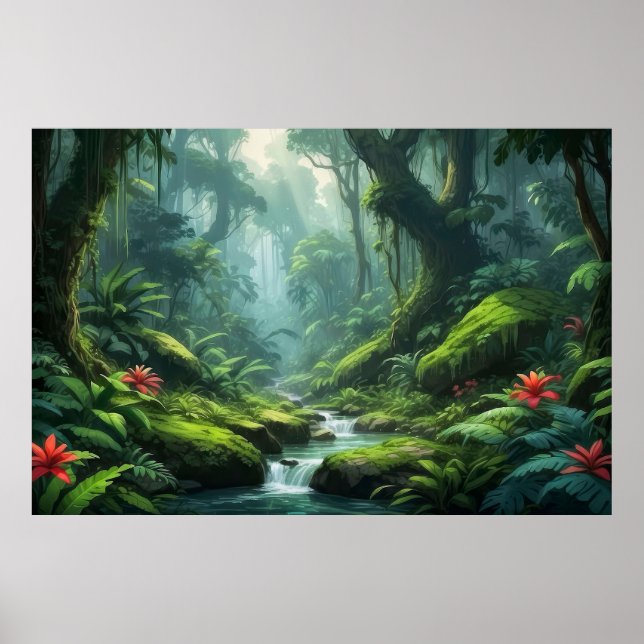Tropical Vibrant Green Foliage Rainforest Poster (Front)