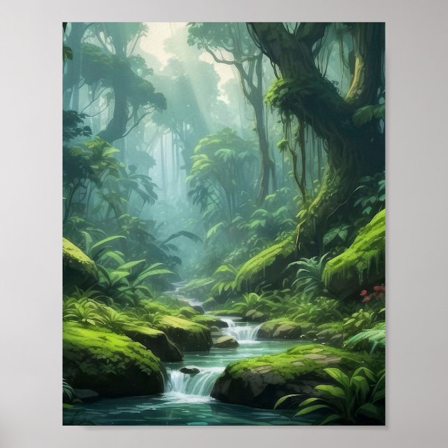 Tropical Vibrant Green Foliage Rainforest Poster (Front)