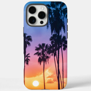 Tropical Vibrant Rainbow Colours Sunset Palm Tree iPhone 16 Pro Max Case