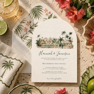 Tropical Villa Poolside Watercolor Wedding Invitation