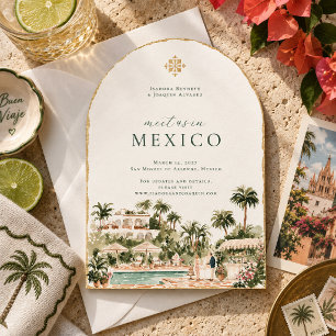 Tropical Villa Watercolor Destination Wedding Save The Date