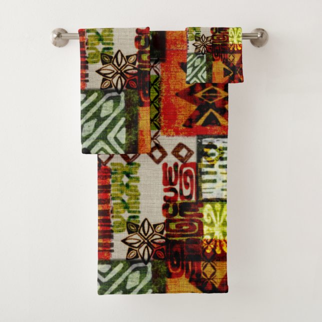 Tropical vintage 60s Hawaiian barkcloth  Bath Towel Set (Insitu)