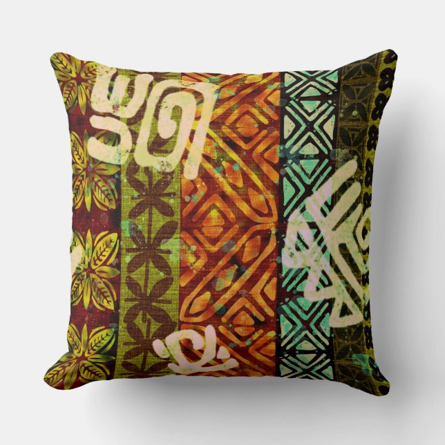 Tropical vintage 60s Hawaiian barkcloth  Throw Pil Cushion (Front)