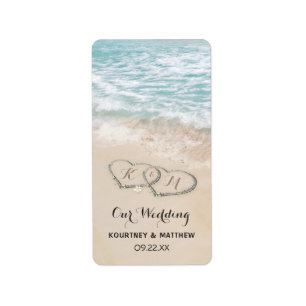 Tropical Vintage Beach Heart Shore Wedding Labels