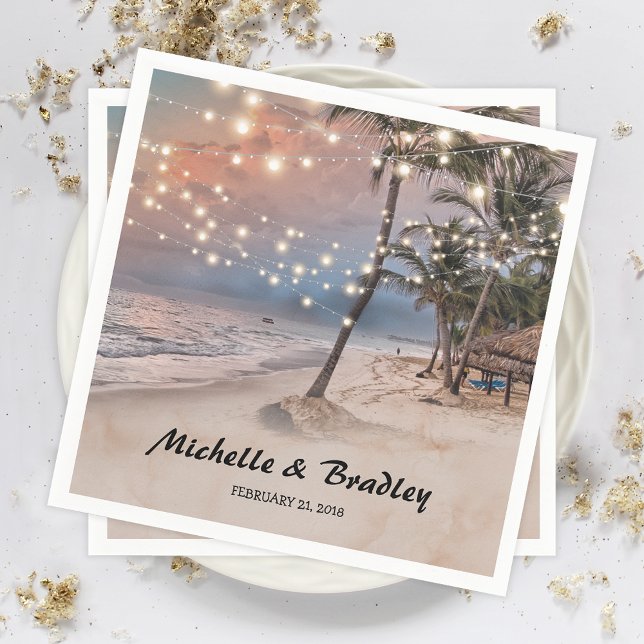Tropical Vintage Beach Lights Wedding Napkin (Creator Uploaded)