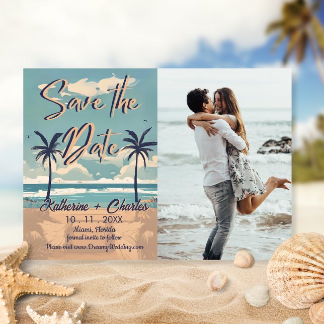 Tropical Vintage Beach Photo Save the Date  Invitation (Creator Uploaded)