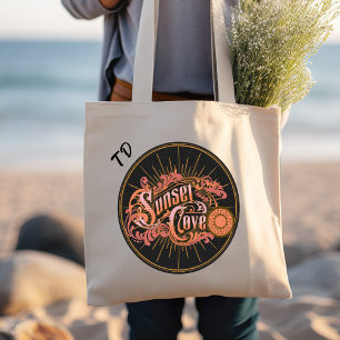 Tropical Vintage Beach Sunset Cove Tote Bag