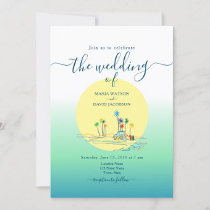 Tropical Vintage Beach Wedding Invitation