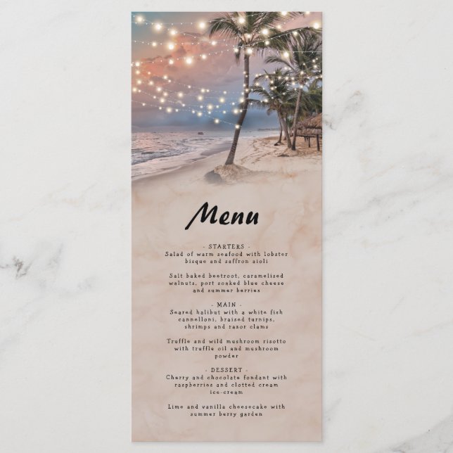 Tropical Vintage Beach Wedding Menu (Front)