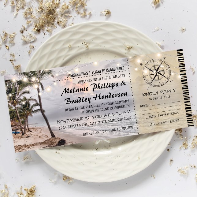 Tropical Vintage Beach Wedding Tickets with rsvp Invitation (Creator Uploaded)
