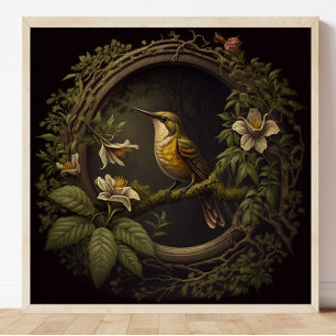 Tropical Vintage Bird and Floral Poster