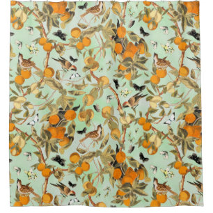 Tropical Vintage Birds In Fruit Garden Chinoiserie Shower Curtain
