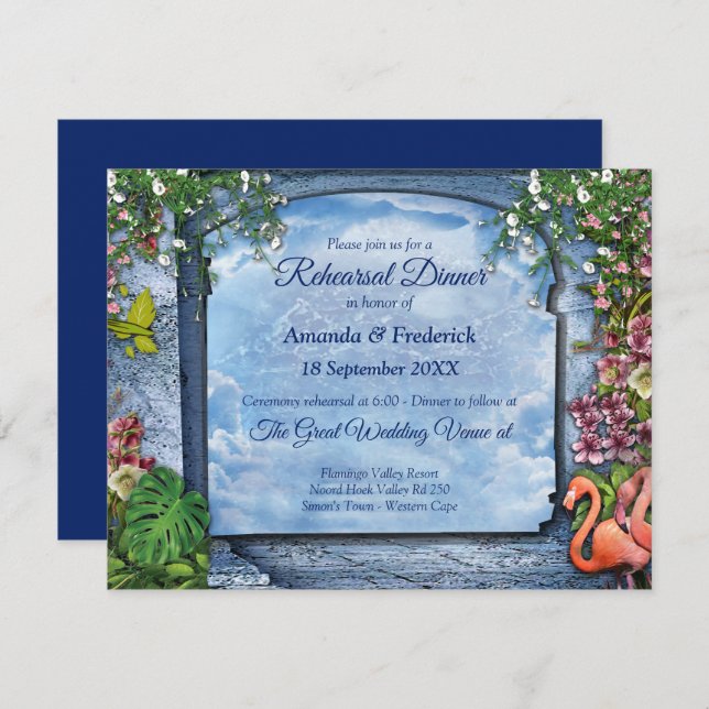 Tropical Vintage Blue Marble Palace Invitation (Front/Back)