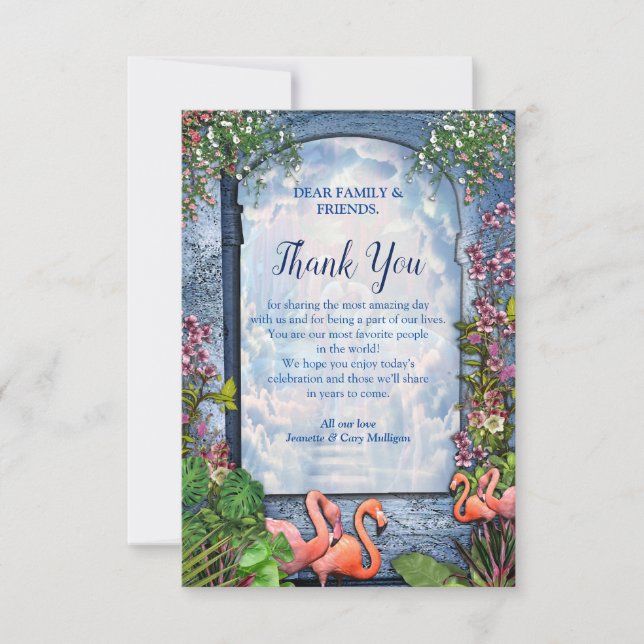 Tropical Vintage Blue Marble Palace RSVP Card (Front)