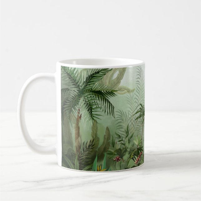 Tropical vintage botanical landscape illustration, coffee mug (Left)