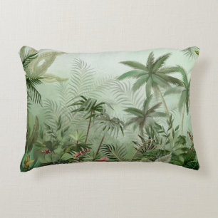 Tropical vintage botanical landscape illustration, decorative cushion