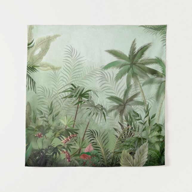 Tropical vintage botanical landscape illustration, tapestry (Front)
