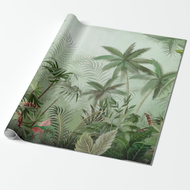 Tropical vintage botanical landscape illustration, wrapping paper (Unrolled)