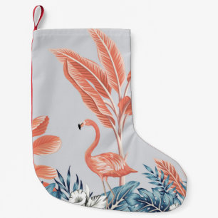Tropical vintage botanical landscape, pink palm tr small christmas stocking
