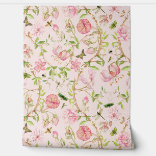 Tropical Vintage Butterflies Garden Chinoiserie Wallpaper