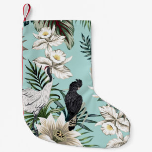 Tropical vintage crane bird, parrot, lotus flowe small christmas stocking
