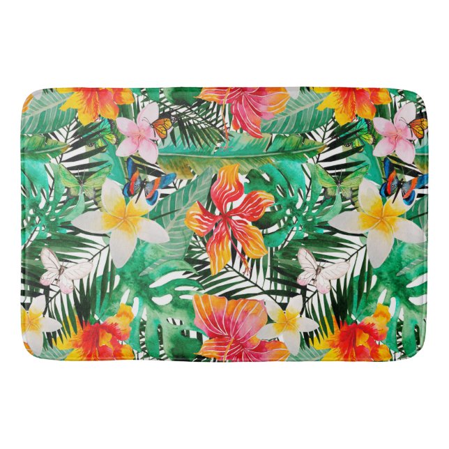 Tropical Vintage Exotic Jungle Flower Flowers Bath Mat (Front)