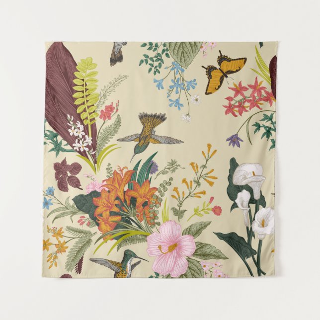 Tropical Vintage Floral Tapestry (Front)