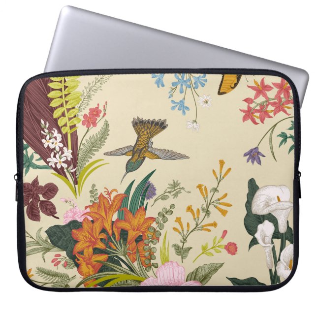 Tropical Vintage Floral Tapestry Laptop Sleeve (Front)