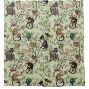 Tropical Vintage Monkey Gardenparty Chinoiserie Shower Curtain