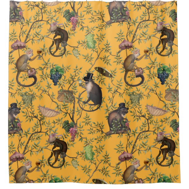 Tropical Vintage Monkey Gardenparty Chinoiserie  Shower Curtain (Front)