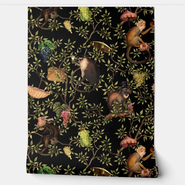 Tropical Vintage Monkey Gardenparty Chinoiserie  Wallpaper (Unrolling)
